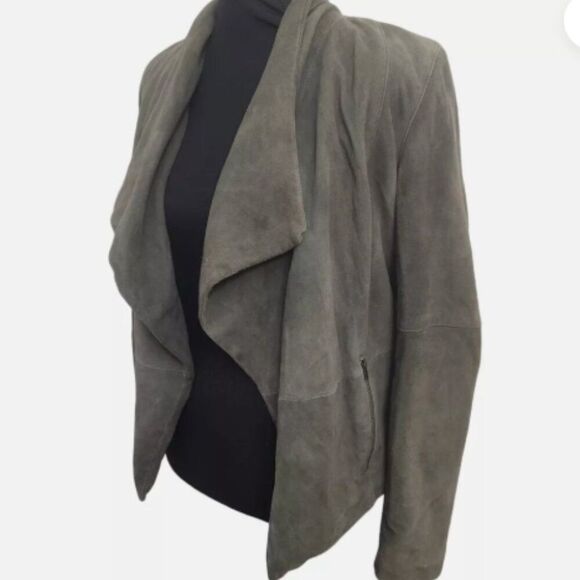 Joie Olivine Goat Suede Jacket Olive Green Gray Medium Drape Open Front - Picture 6 of 10